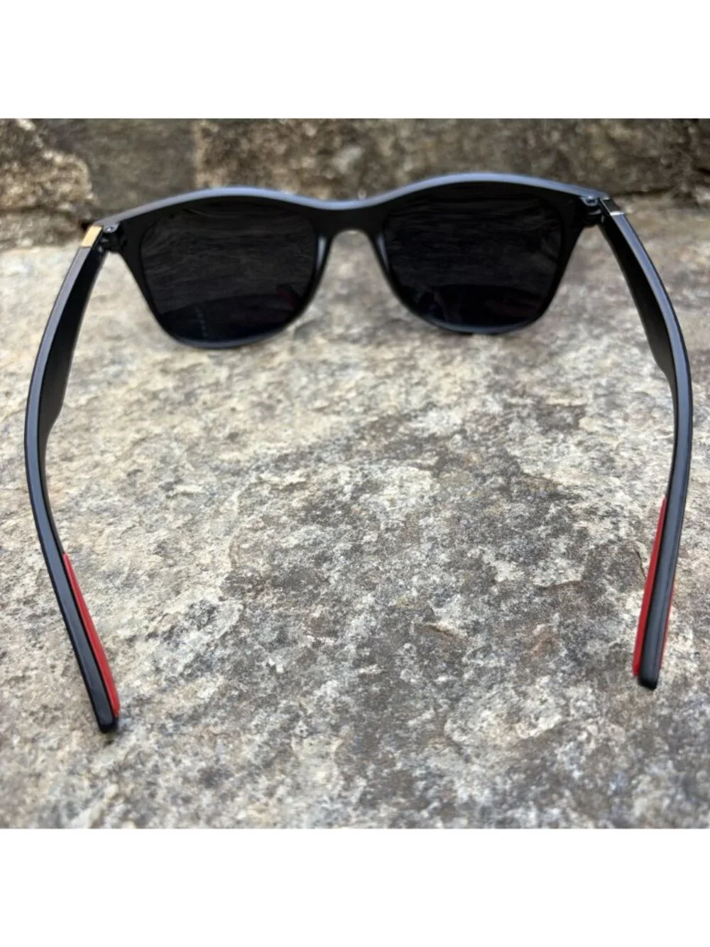 Matte Black Wayfarer Style Sunglasses Red Accent Grip Sport Performance New